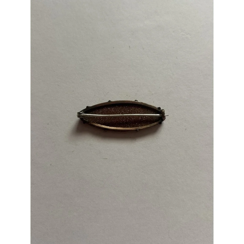 Glittery Brown Marquise Shape Brooch Pin - Metal Material - Brown Color